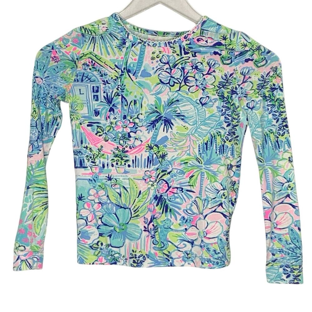 Lilly Pulitzer Girls Pajama Top 10 Years Tropical Blue Pink Long Sleeve